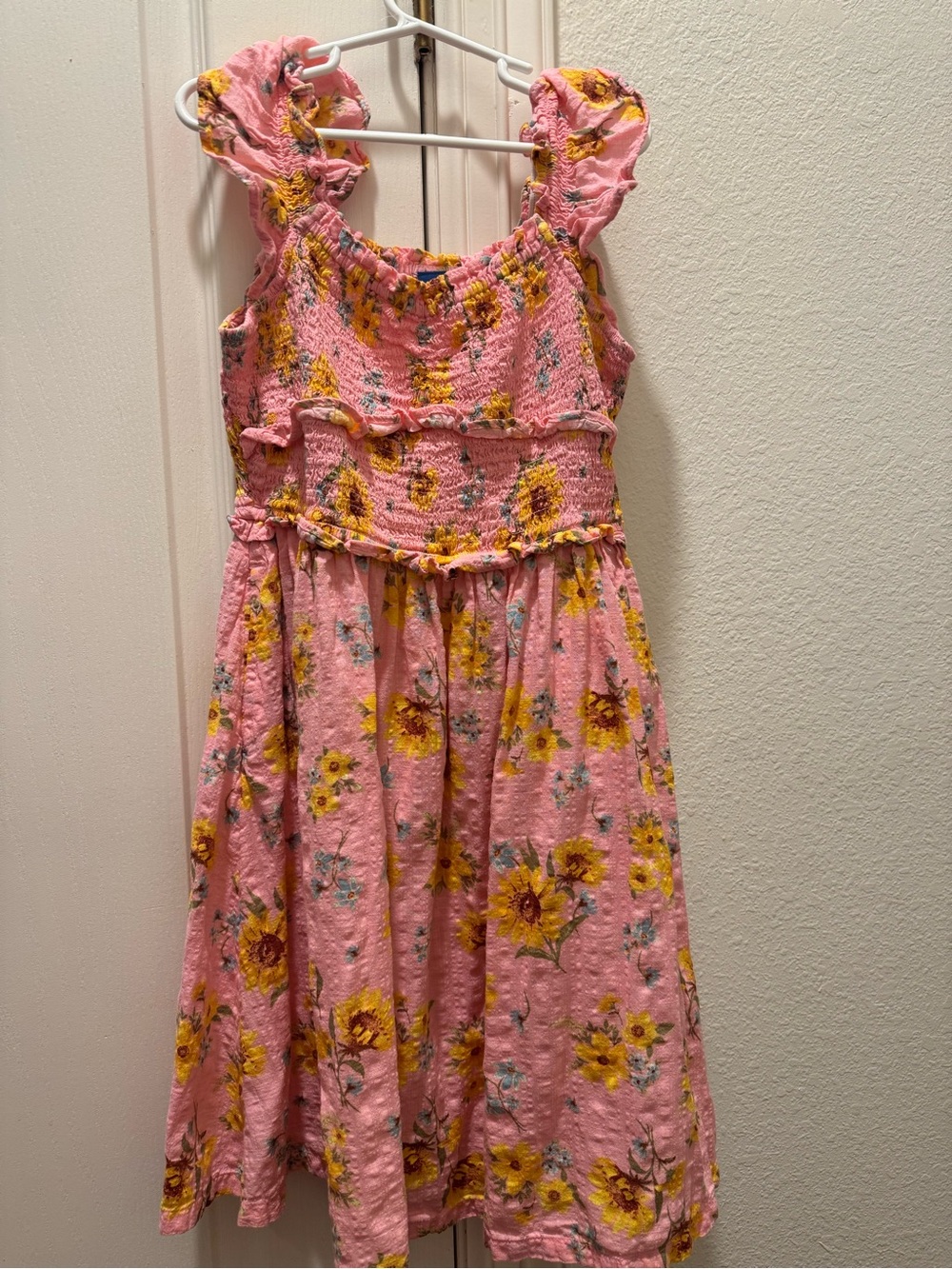Girls Pink Floral Sunflower Dress with Ruffled Straps